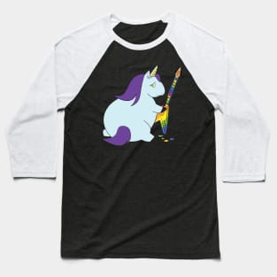 Chubby Unicorn Bites Rainbow Guitar Baseball T-Shirt